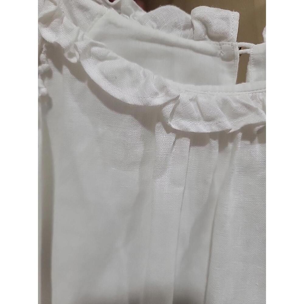 Massimo Dutti Linen Size 9-10 White Ruffles Lined Girls Dress #W2 - Picture 3 of 11